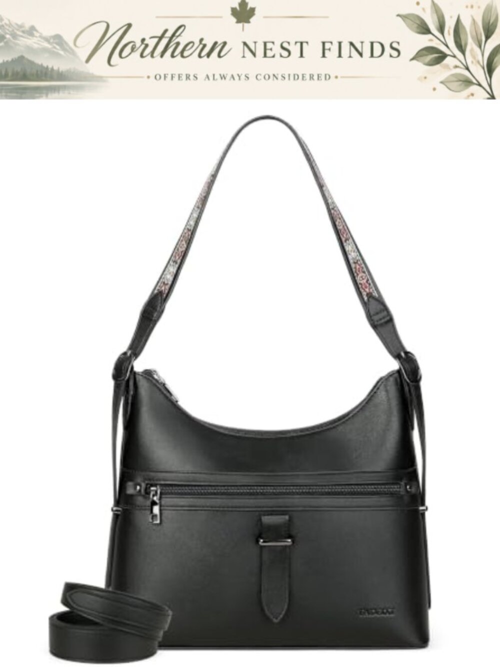 Vegan Leather Hobo Crossbody Bag with Removable Straps and Wide Shoulder Strap